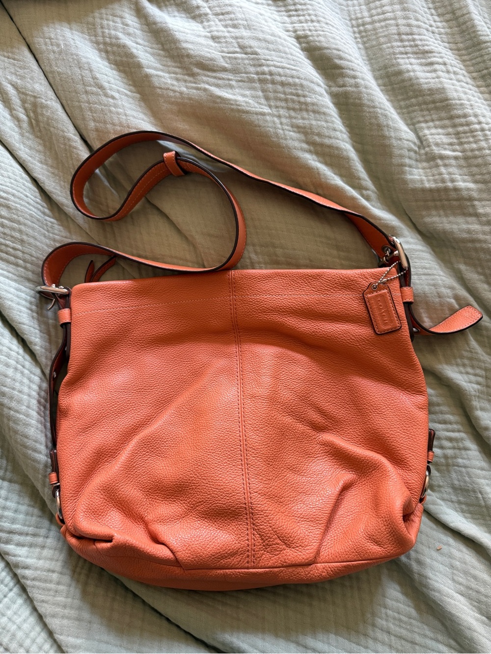 Leather Crossbody Shoulder Bag - Orange